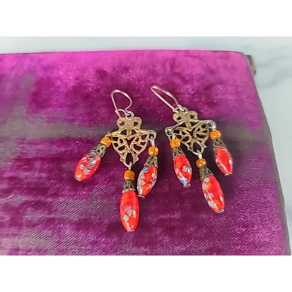 Glass Beaded Dangling Pierced Earrings Vintage - Picture 5 of 10